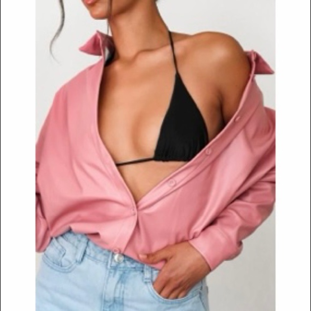 Oversized faux leather button up
